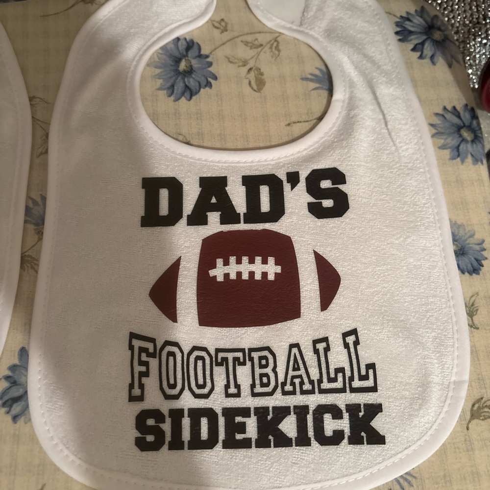 Football Sidekick Baby Bib - White and Brown